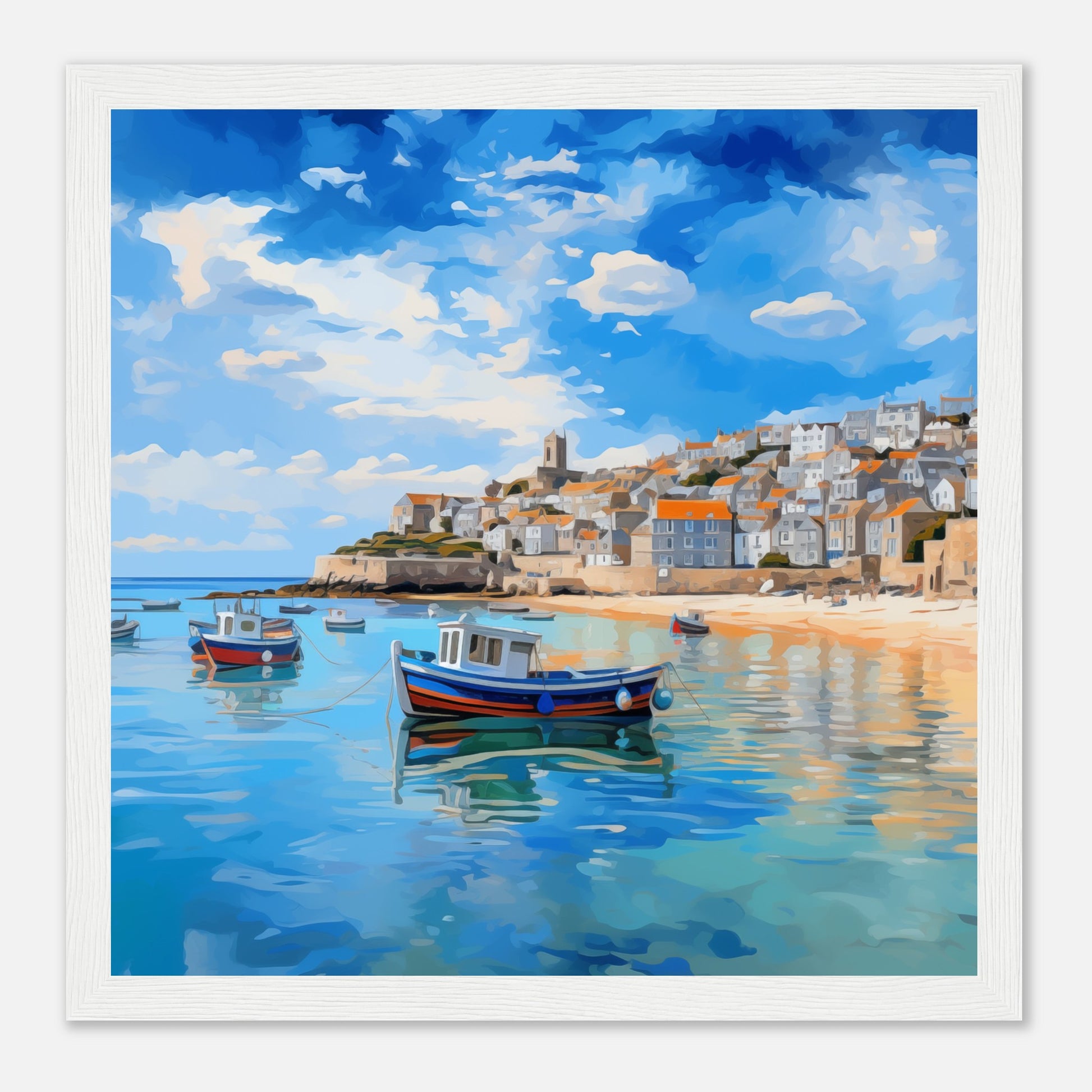 St Ives Seascape Abstract Artwork - Print Room Ltd Dark wood frame 70x70 cm / 28x28"