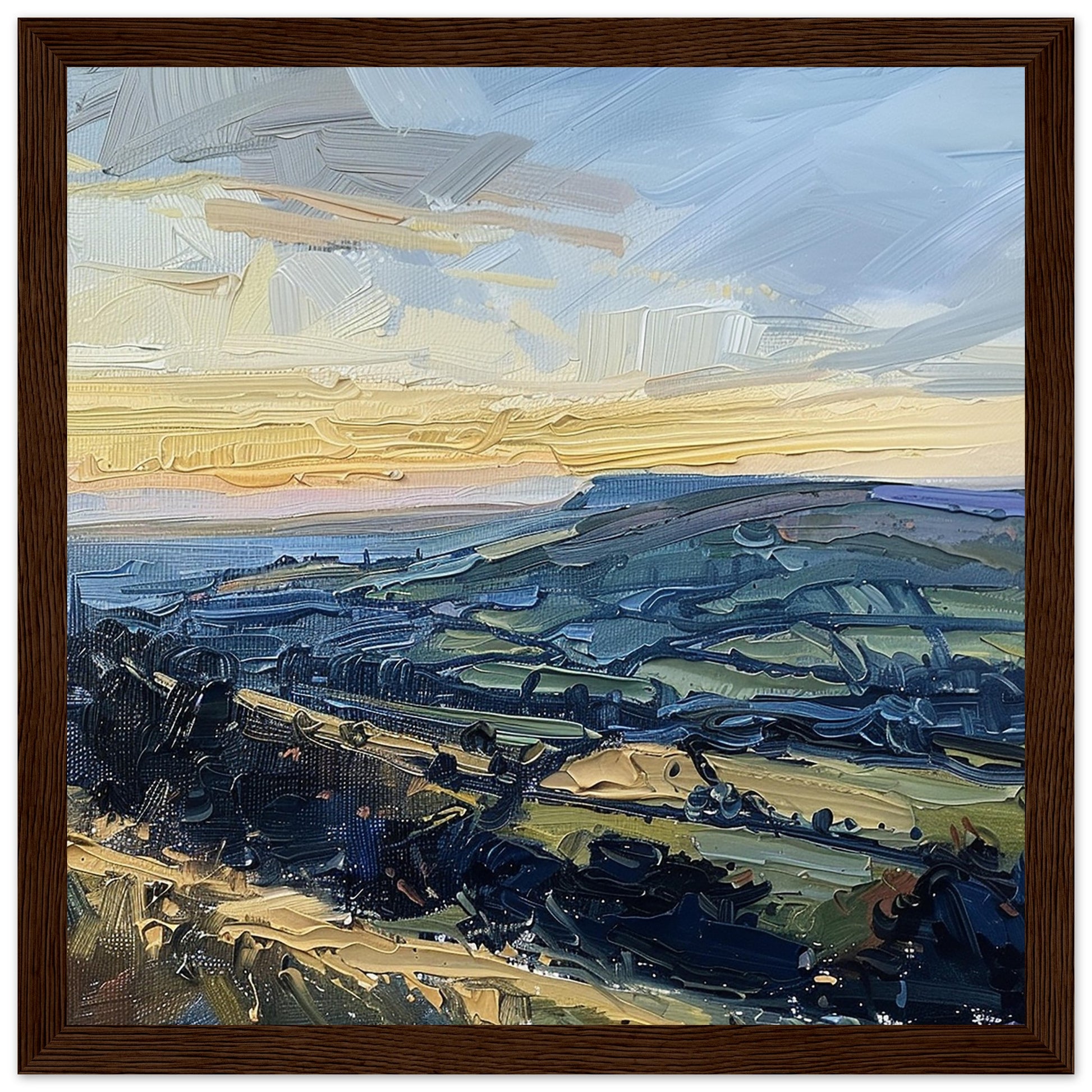 Twilight Tapestry: Dusk over Glossop art print in dark wood frame | by Print Room Ltd