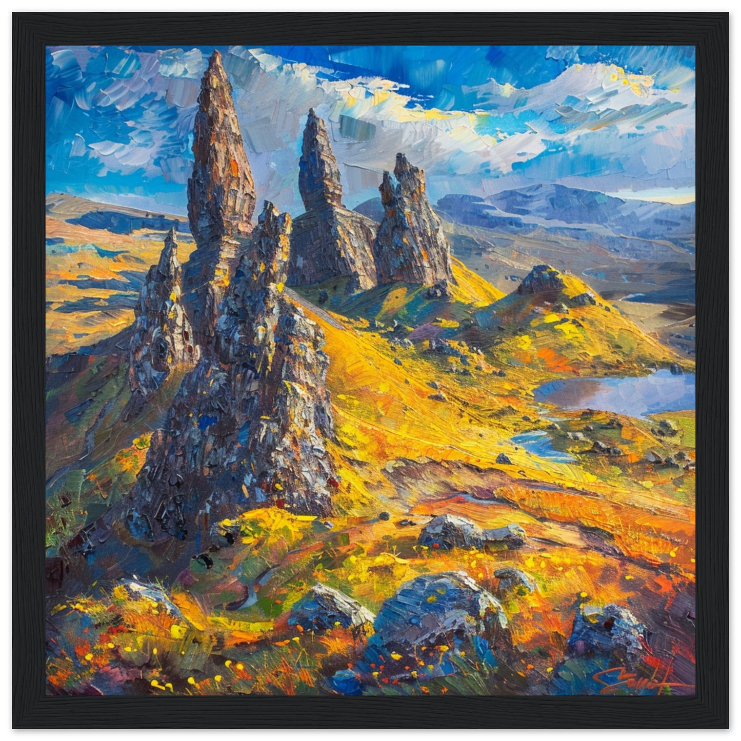 Skye’s Old Man of Storr in Autumn Light black framed art print | By Print Room Ltd