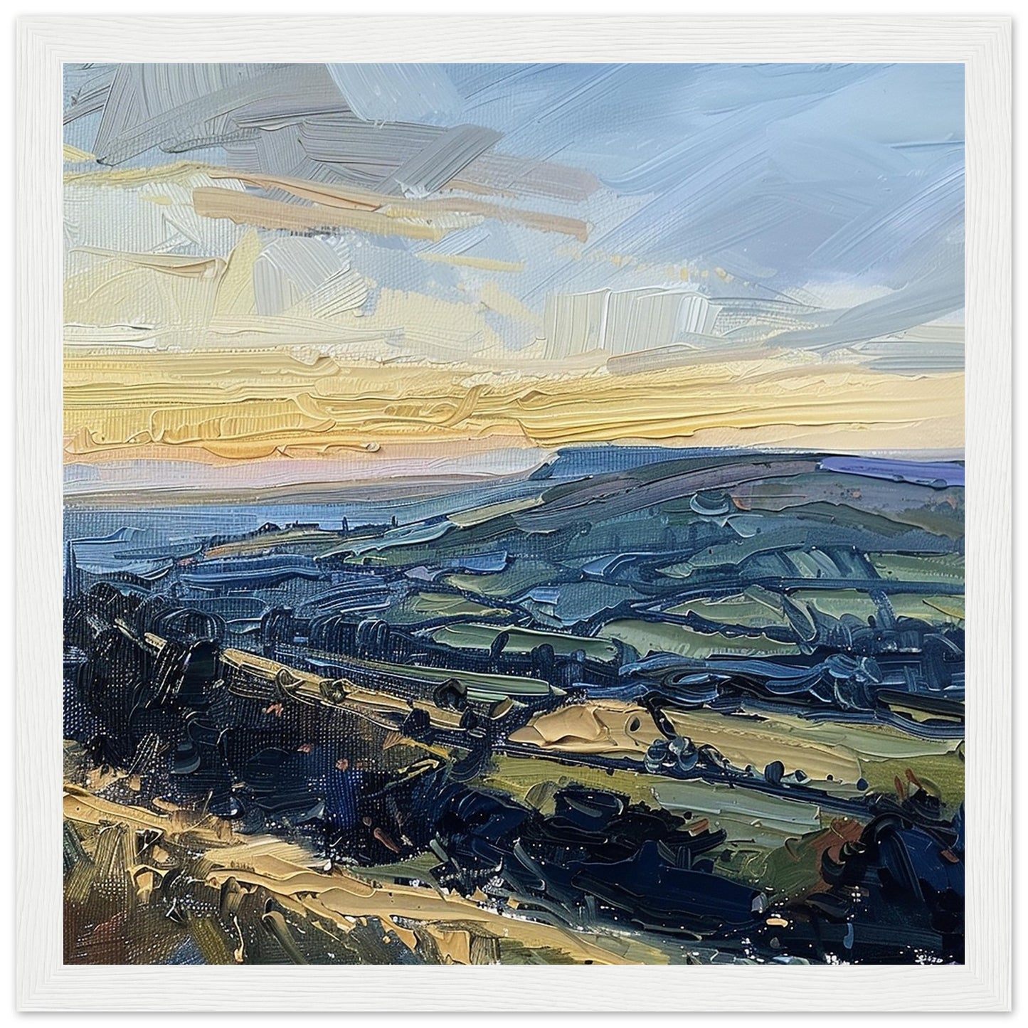 Twilight Tapestry: Dusk over Glossop art print in white frame | by Print Room Ltd