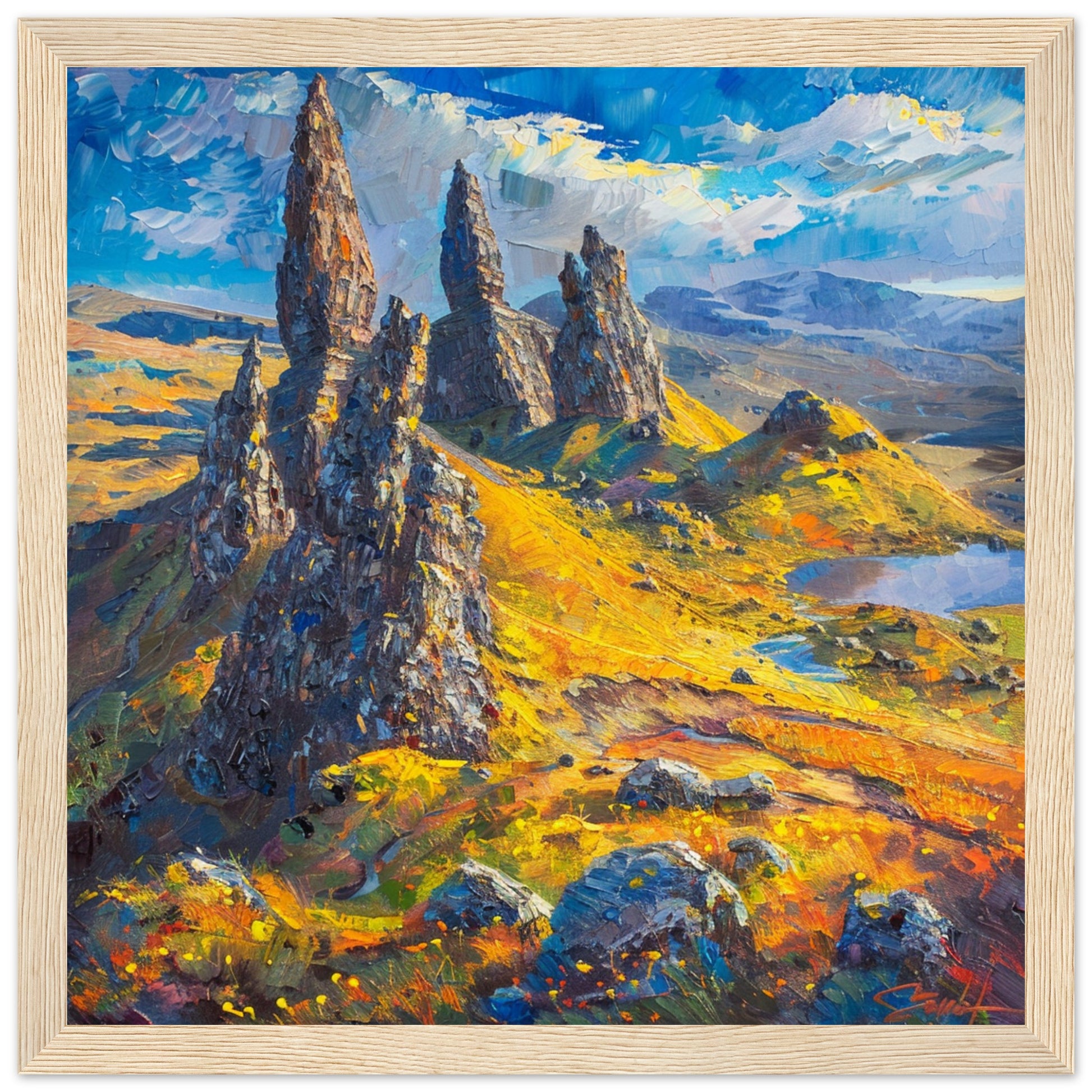 Skye’s Old Man of Storr in Autumn Light wood framed art print | By Print Room Ltd