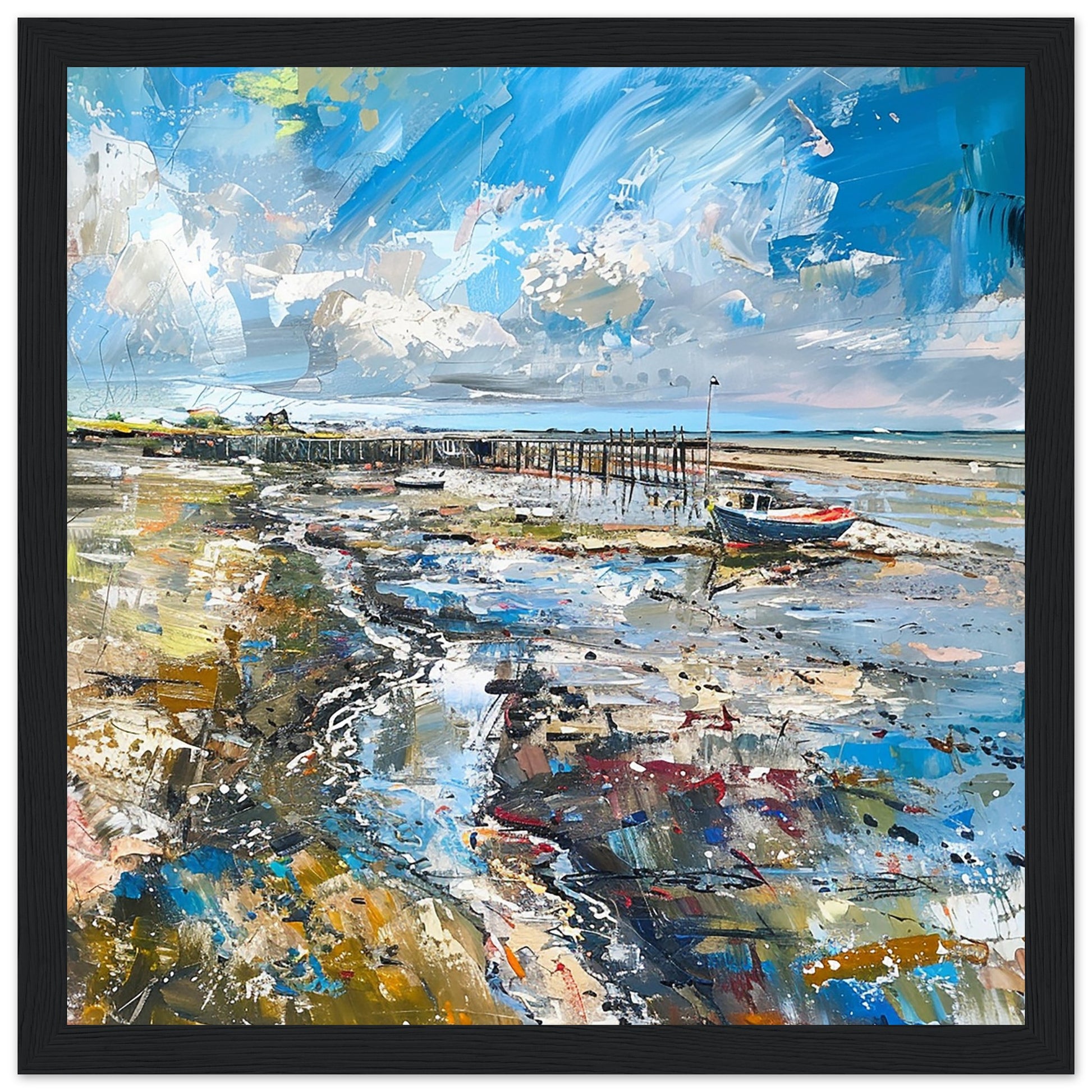 Whitstable's Shores black wood framed artwork print | By Print Room Ltd