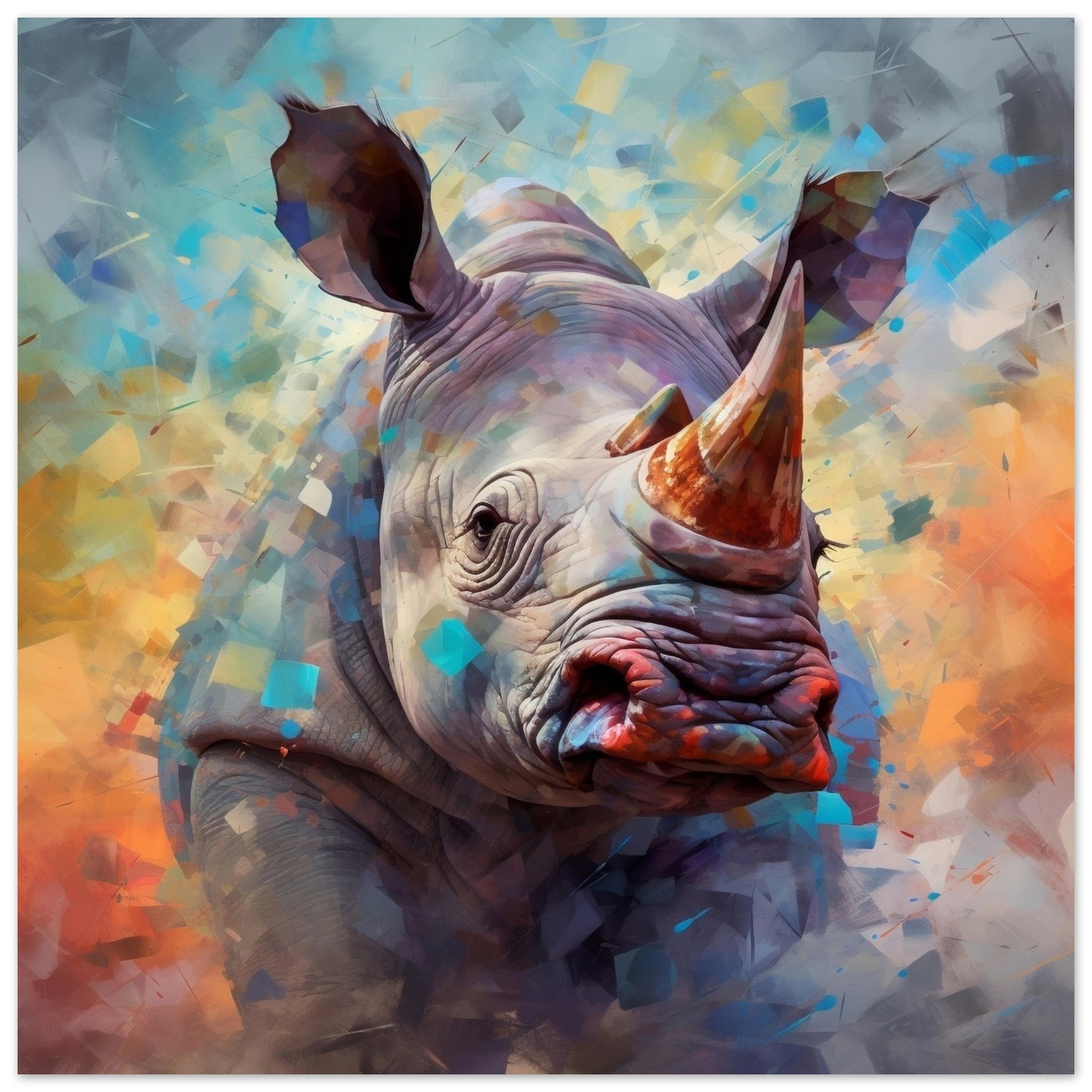 Colourful Rhino Print - Print Room Ltd No Frame Selected 70x70 cm / 28x28"