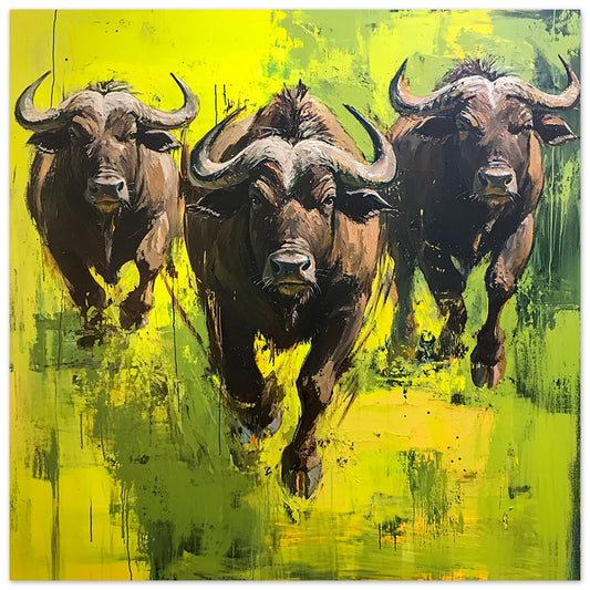 Buffalo Charging Art Print