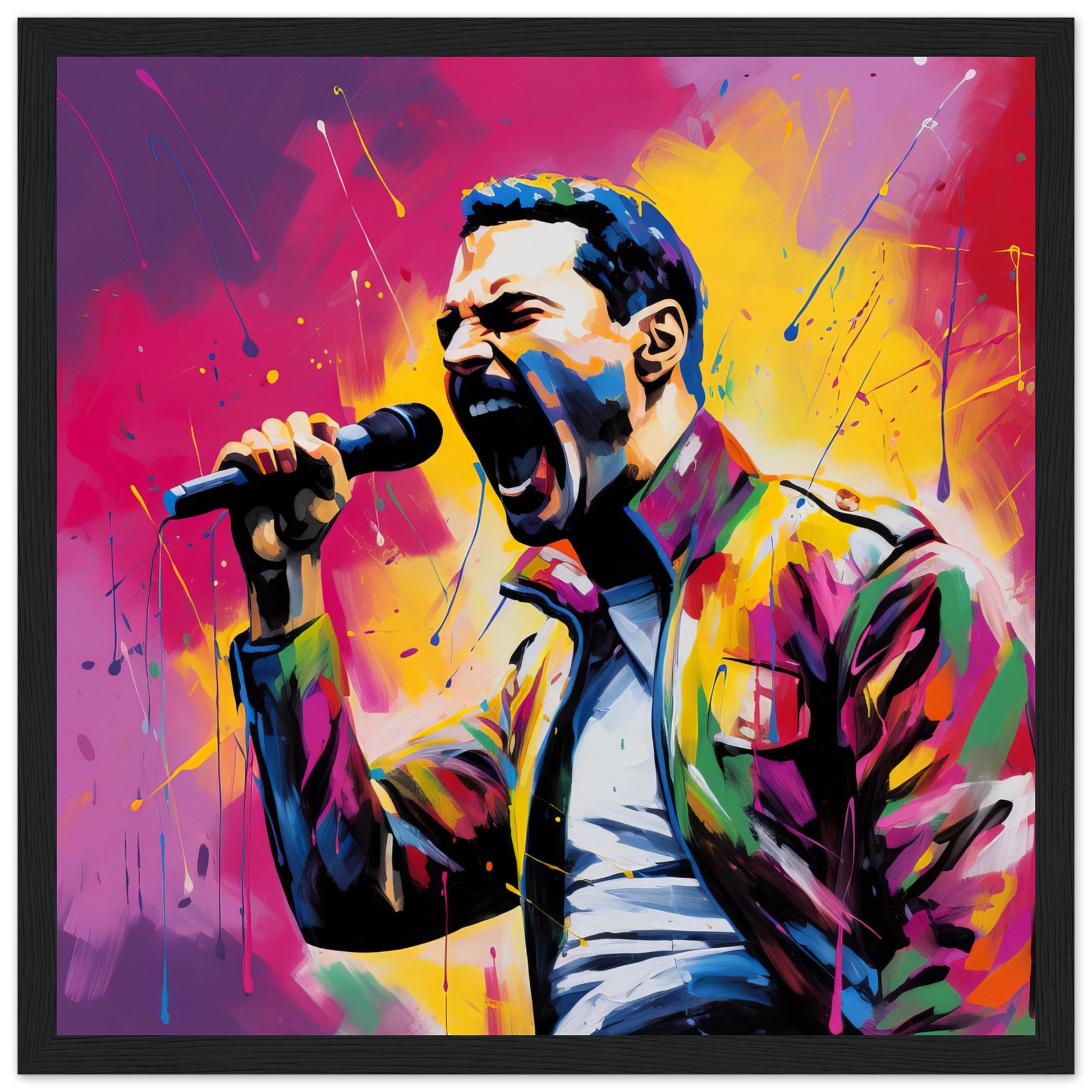 Freddy Mercury Pop Art Print Black Frame