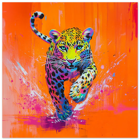 Neon Leopard in Action Art Print