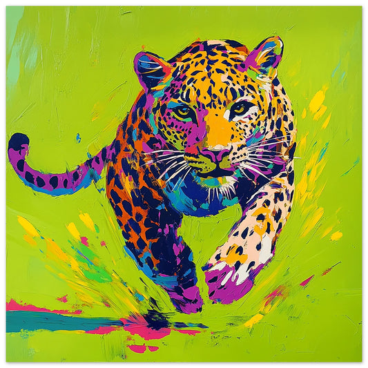 Neon Leopard in Motion Large Art Print