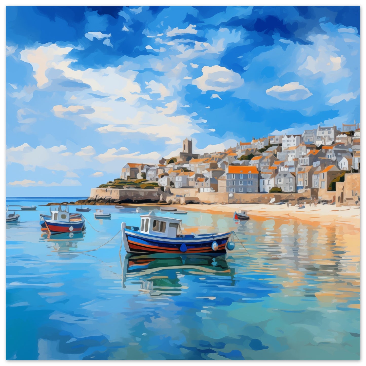 St Ives Seascape Abstract Artwork - Print Room Ltd No frame 30x30 cm / 12x12"