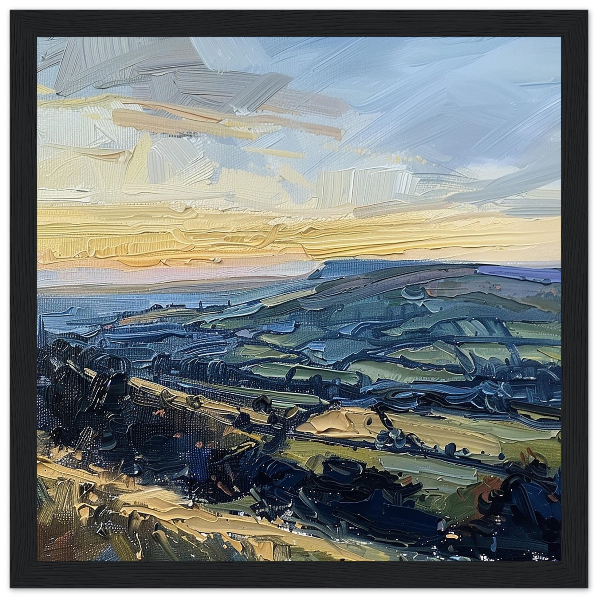 Twilight Tapestry: Dusk over Glossop art print in black frame | by Print Room Ltd