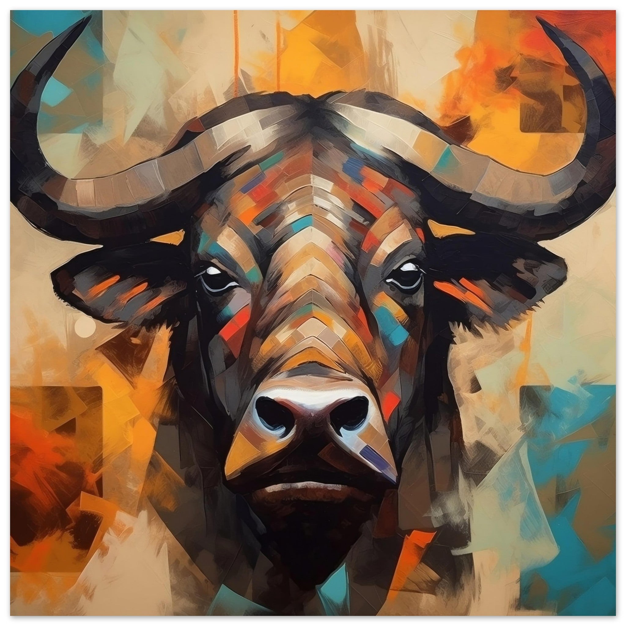 Lone Buffalo, Acrylic Painting, good Unframed Giclée Print