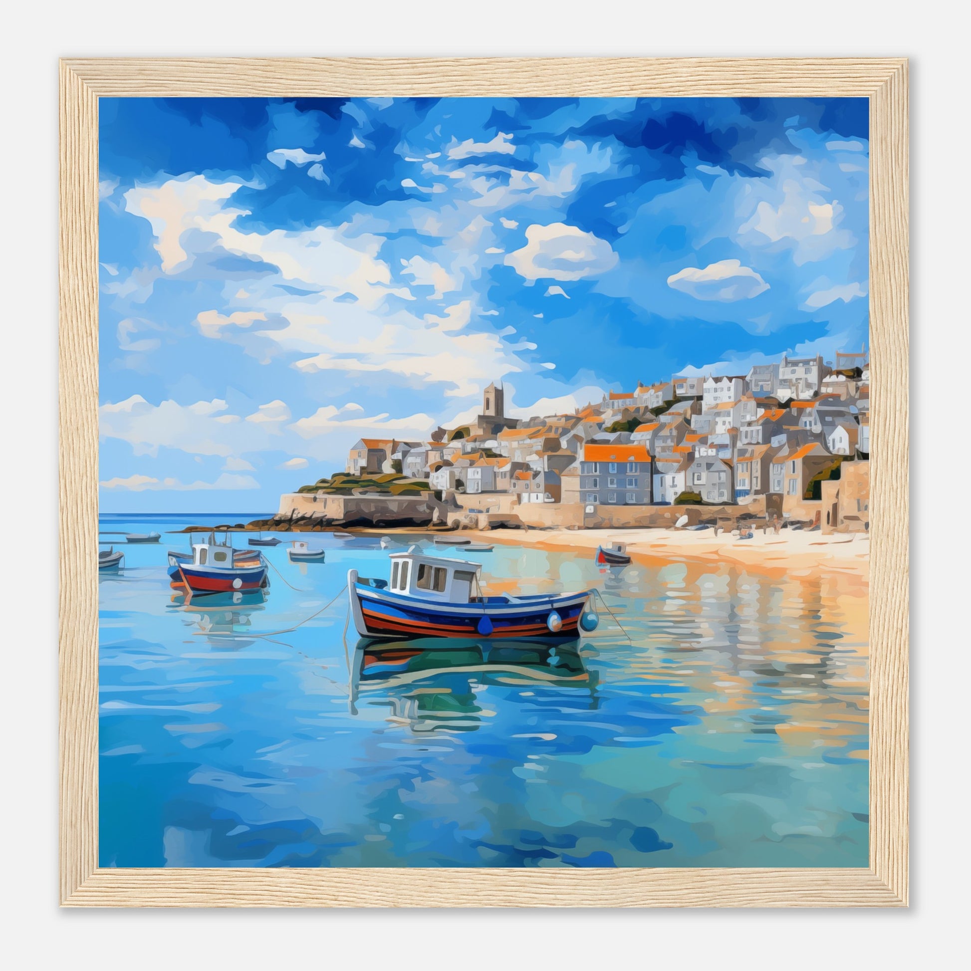 St Ives Seascape Abstract Artwork - Print Room Ltd Black frame 70x70 cm / 28x28"