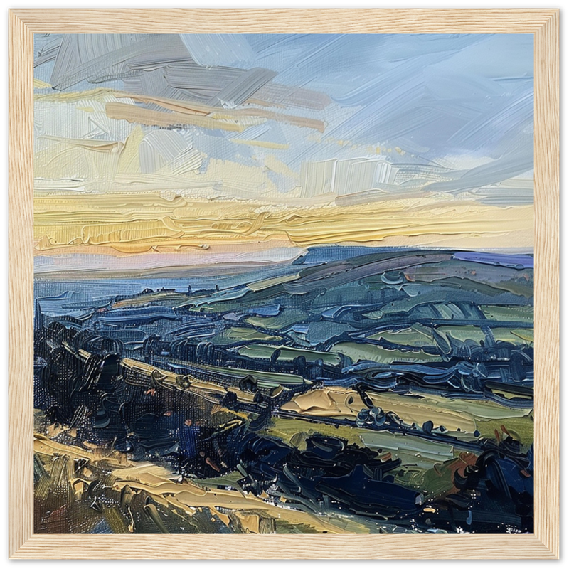 Twilight Tapestry: Dusk over Glossop art print in wood frame | by Print Room Ltd